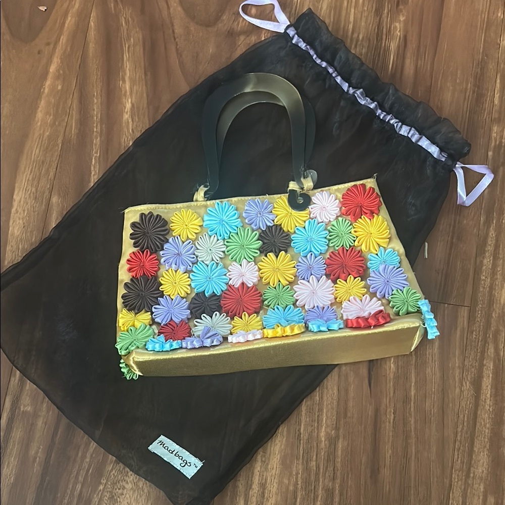 Mad Bags Handmade Natural Taffeta Silk Handbag Purse Multicolor Floral
